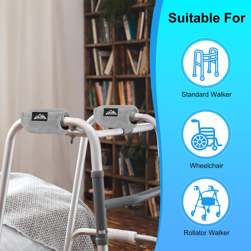 supregear Walker Hand Grips (2 Pack), Breathable Soft Cushion Comfortable Padded Walker Handle Covers Rollator Grip Pads for Walker Rollator Crutch Wheelchair, Non-Slip Mobility Accessory Grey (Cotton Velvet) - BeesActive Australia