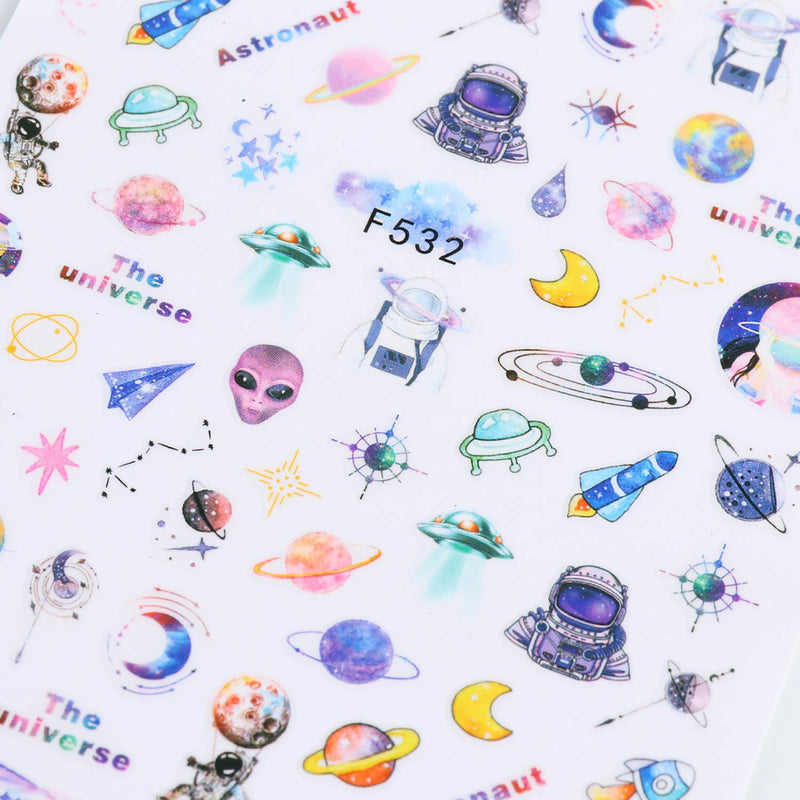 5 Sheets Nail Art Stickers for Kids and Girl, Self adhesive DIY Vast Starry Sky Spaceship Moon Nail Decals Nail Art Supplies, Nail Art Stickers for Nails Design Manicure Tips Decorations - BeesActive Australia