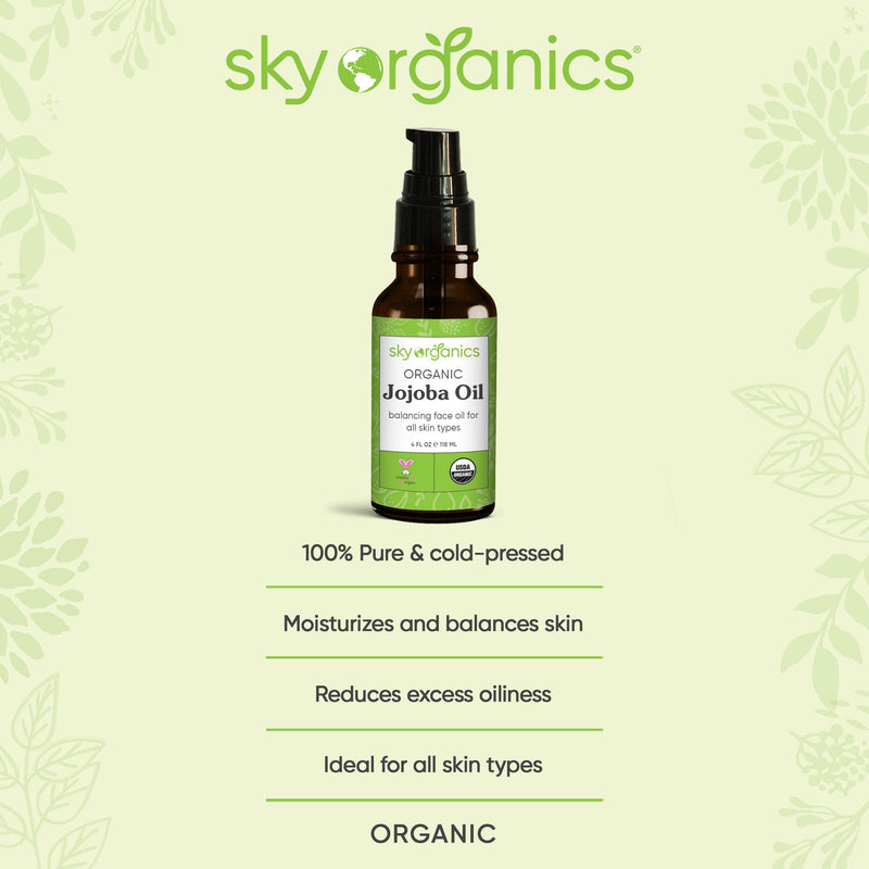 Organic Jojoba Oil by Sky Organics (4 fl oz) USDA Organic 100% Pure and Cold-pressed Unrefined Jojoba Oil for Oily and Dry Skin Hair and Nails Balancing Face Oil Non-Greasy Moisturizer - BeesActive Australia