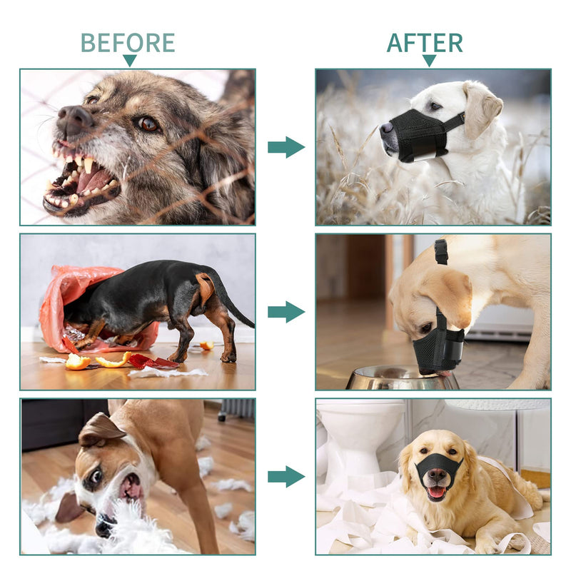 HEELE Dog Muzzle,Soft Nylon Muzzle Anti Biting Barking Chewing,Air Mesh Breathable Drinkable Adjustable Loop Pets Muzzle for Small Medium Large Dogs 4 Colors 4 Sizes L Black - BeesActive Australia