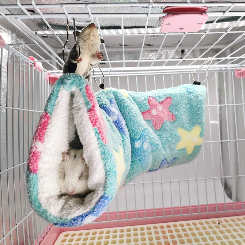 LEFTSTARER Hanging Tunnel for Small Animals, Ferret Hammock Cage Accessories Sugar Glider Toys Hamster Bedding for Chinchilla Squirrel Guinea Pig Rat Toys Green Star - BeesActive Australia