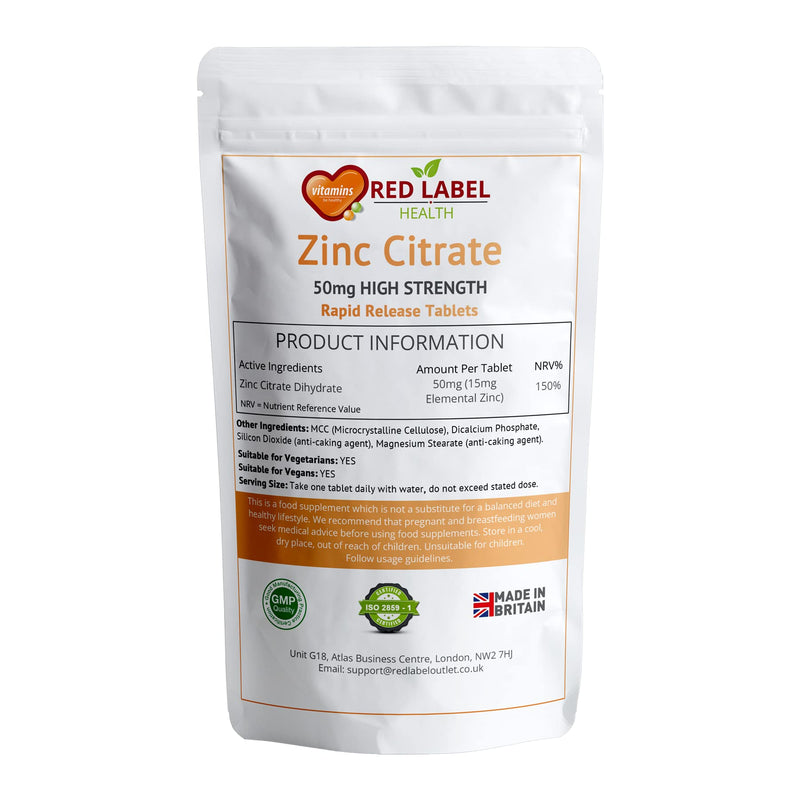Zinc Citrate 50mg - 365 Tablets (1 Year Supply) - High Strength Supplement - Immune Function, Fertility & Healthy Bones, Vision, Hair, Nails and Skin for Men & Women | Vegan | Made in UK. 365 count (Pack of 1) - BeesActive Australia
