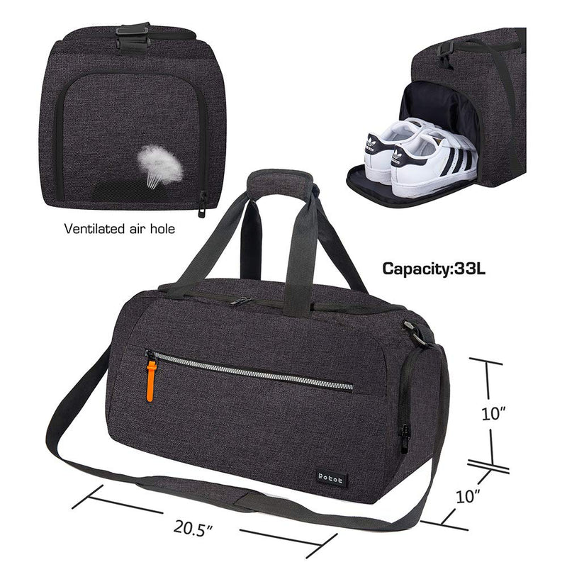 ROTOT Gym Duffel Bag, Gym Bag with Waterproof Shoe Pouch, Weekend Travel Bag with a Water-resistant Insulated Pocket Black - BeesActive Australia
