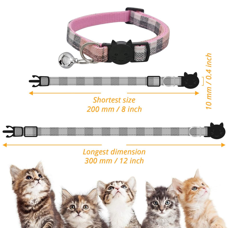 MJIYA Pet Dog and Cat Collar with Bell Grid Collar Plastic Buckle Light Adjustable Collars Pink Medium - BeesActive Australia