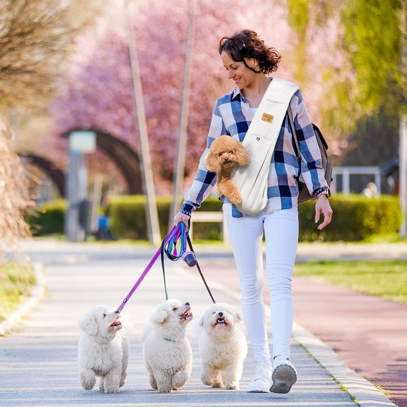 vrbabies Pet Dog Sling Carrier for Small Dogs Comfortable Adjustable Strap Hands Free Travel Safe Sling Bag Carrier for Dogs Cats Beige - BeesActive Australia