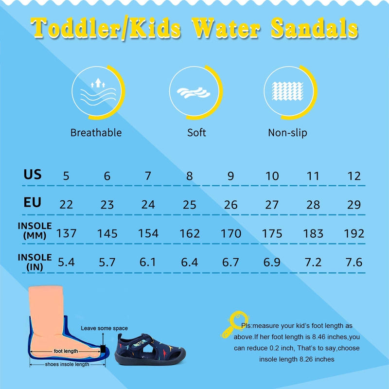 STQ Boys Girls Water Shoes Quick-Dry Slip on Beach Swim Pool Sandals(Toddler/Little Kid) 11 Little Kid Navy/Dinosaur - BeesActive Australia