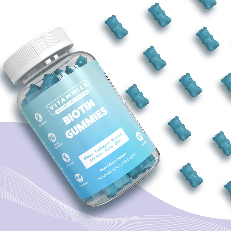 Vitammies Biotin Gummies 5000mcg for Hair, Skin, and Nails | Multivitamin for Women with Biotin, Keratin & Fish Collagen | Non Vegan | Anti-Aging | Gluten-Free | Plant-Based (60 Gummies) - BeesActive Australia