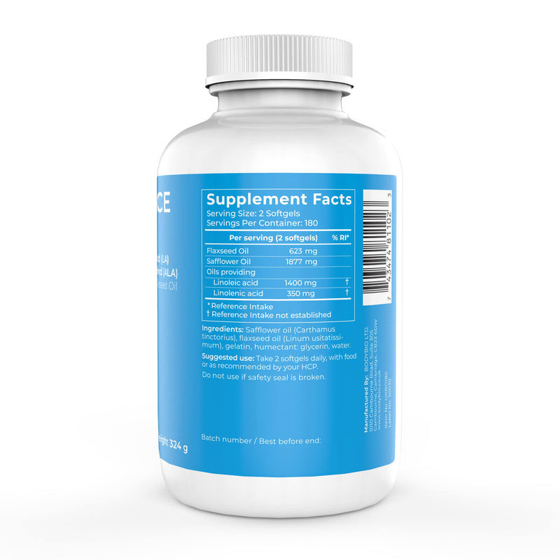 BodyBio Omega 3 + 6 | Essential Fatty Acids | Safflower and Flax Seed Oil Blend | Cold Pressed | LA & ALA Fatty Acid | Balance Oil 180 Softgels, Brown - BeesActive Australia