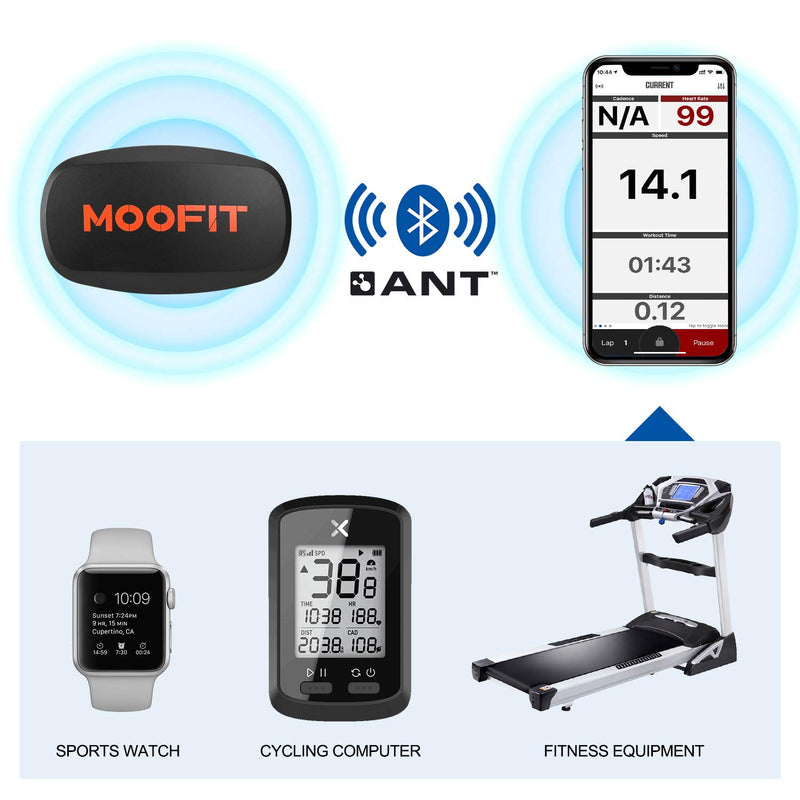 moofit Heart Rate Monitor with Chest Strap Bluetooth & ANT+ Chest Heart Rate Sensor IPX7 Waterproof Fitness Tracker Compatible with Zwift, Wahoo Fitness, Rouvy, Peloton (MooFit app Unavailable) - BeesActive Australia