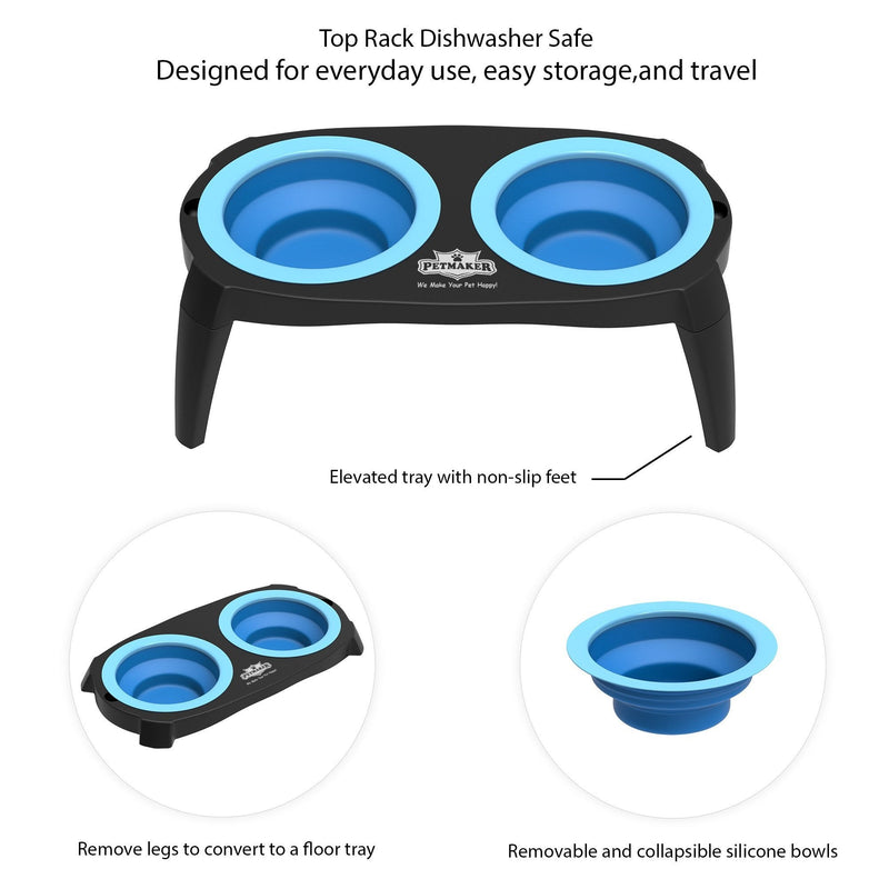 Elevated Pet Bowls Collection with Non Slip Stand for Dogs and Cats-Removeable and Collapsible Silicone Feeder for Food and Water- 16 Oz Each by PETMAKER (Pink) Blue - BeesActive Australia