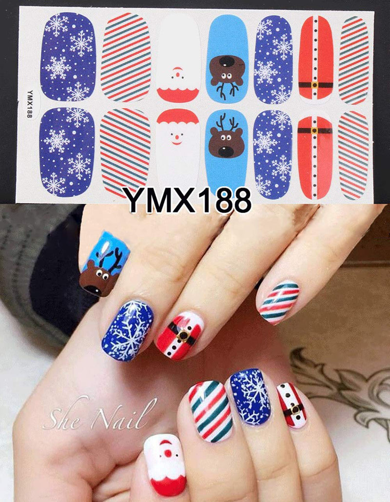 WOKOTO 6 Sheets Adhesive Nail Art Polish Sticker Strips With 1Pcs File Winter Nail Wraps Decals Manicure Kits For Christmas - BeesActive Australia