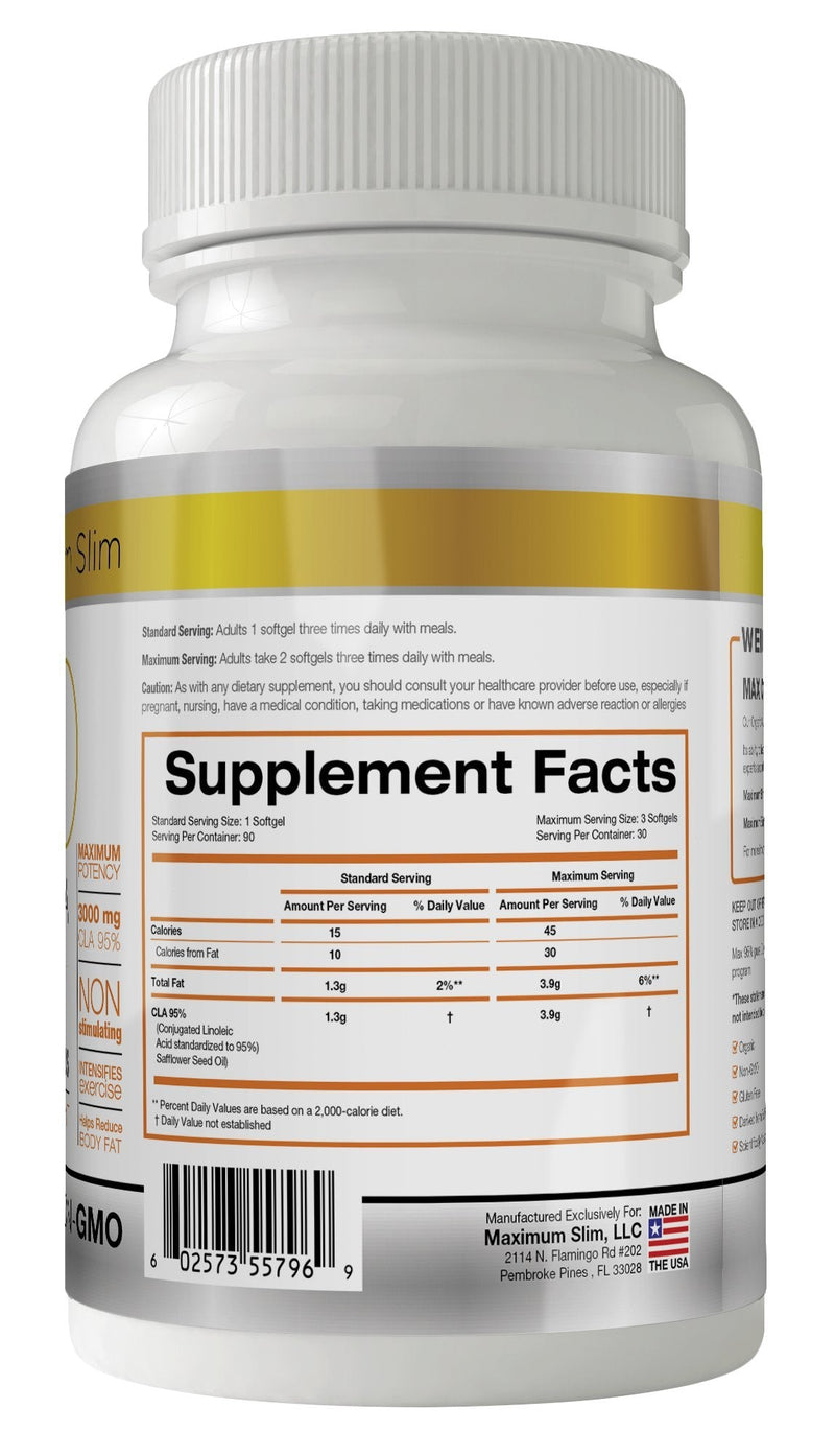 MAX CLA 3000, High Potency, Natural Weight Loss Exercise Enhancement, Increase Lean Muscle Mass, Non-Stimulating, Non-GMO 95% Pure CLA, 90 Count - BeesActive Australia