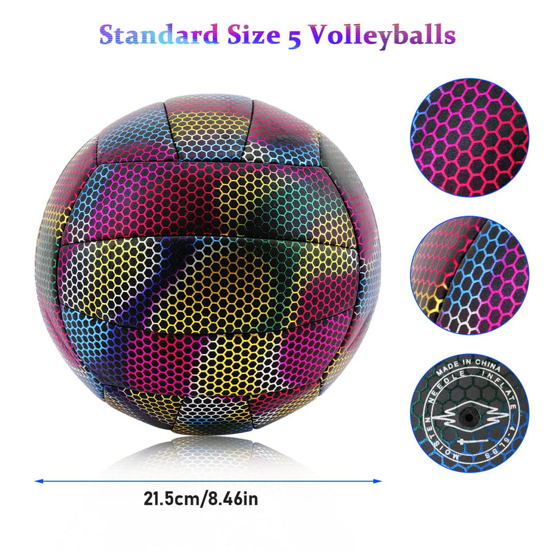 LINGSFIRE Volleyball Reflective Size 5, Holographic Beach Volleyball with Inflating Pump and Gas Needle Creative Camera Flash Reflective Volleyball for Night Training or Gaming Ideal Gift for Boy Girl - BeesActive Australia