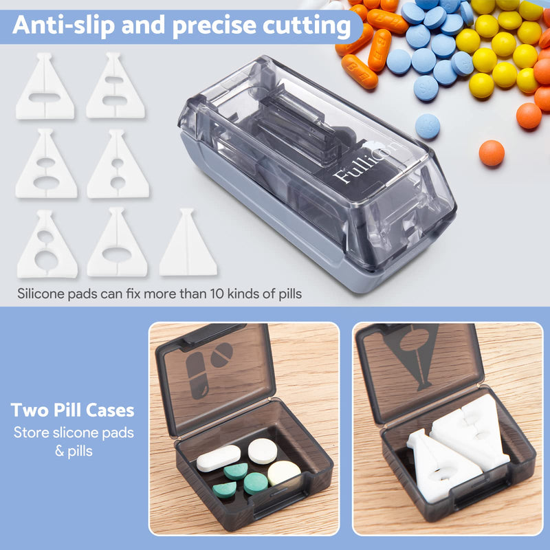 Fullicon Pill Cutter for Small Pills with V-Shape Holder, Pill Splitter with Blade for All Shapes, Tablet Cutter for Small Tablets, Pill Cutters for Tablets, Pet Pill Splitter with Two Large Boxes Grey - BeesActive Australia