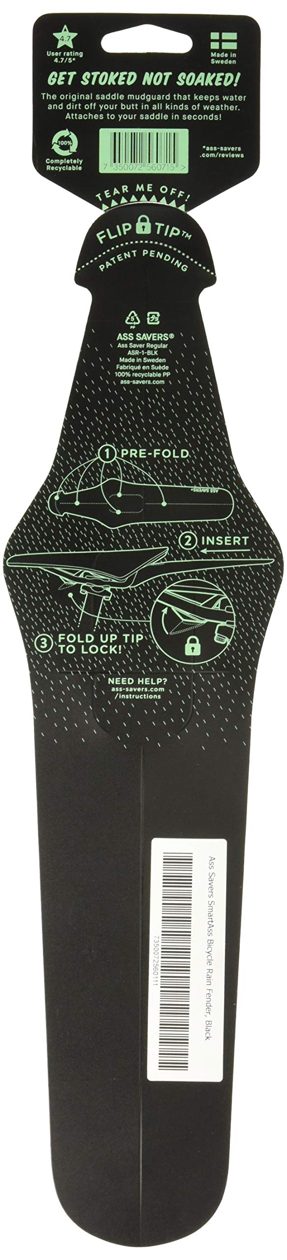 Ass Savers Smartass Bicycle Rain Fender Black - BeesActive Australia