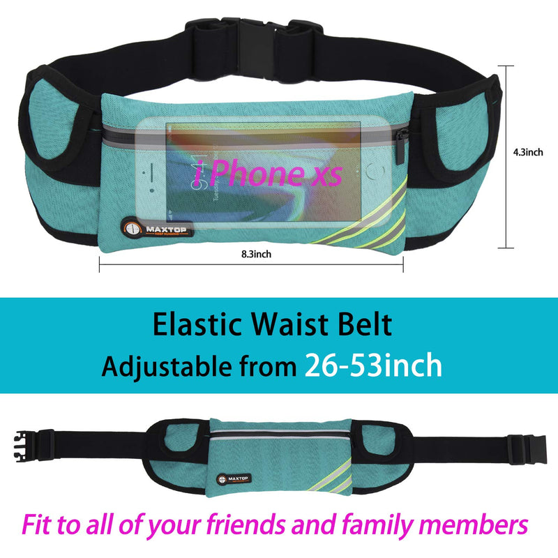 MAXTOP No-Bounce Reflective Running Belt Pouch Fanny Pack,Unisex Water Resistant Workout Waist Pack Bag for Fitness Jogging Hiking Travel,Cell Phone Holder Fits Amy Green - BeesActive Australia