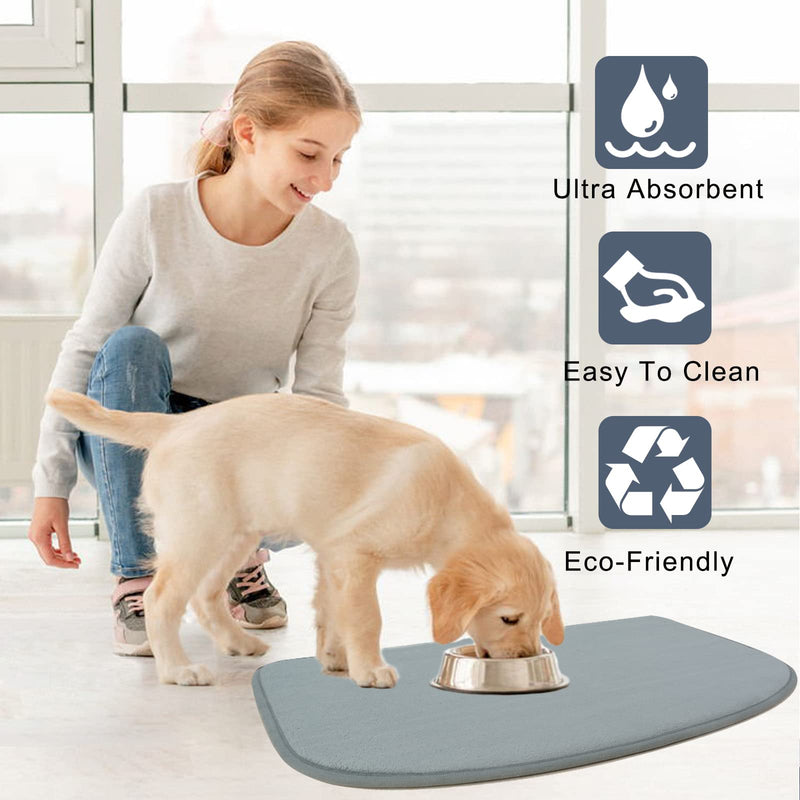 SUNLAND Dog Food Mat Ultra Water Absorbent Pet Feeding Mat Non-Slip Pet Bowl Mat for Dogs and Cats Light Grey - BeesActive Australia