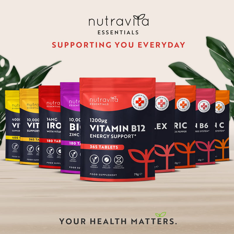 High Strength Vitamin B12 1200mcg Tablets - 365 Vegan Methylcobalamin Vitamin B Tablets - Contributes to The Reduction of Tiredness and Fatigue - VIT B12 - Made in The UK by Nutravita - BeesActive Australia