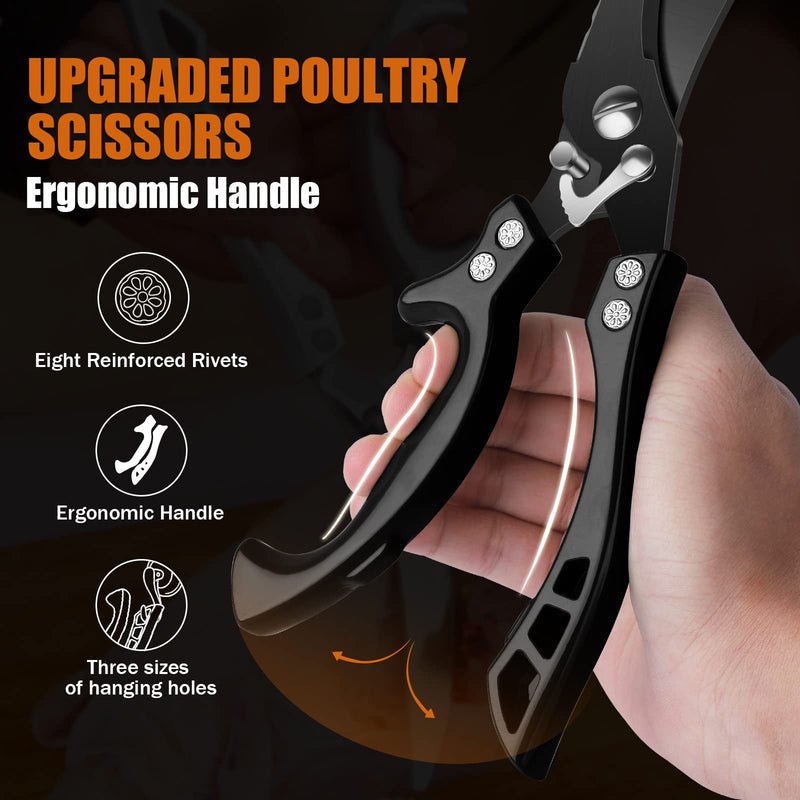 DRAGON RIOT Heavy Duty Poultry Shears Black with Serrated Edge - Kitchen Scissors for Chicken, Bone, Meat, Turkey, Fish, Vegetables Stainless Cooking Shears for Thanksgiving Christmas Day - BeesActive Australia
