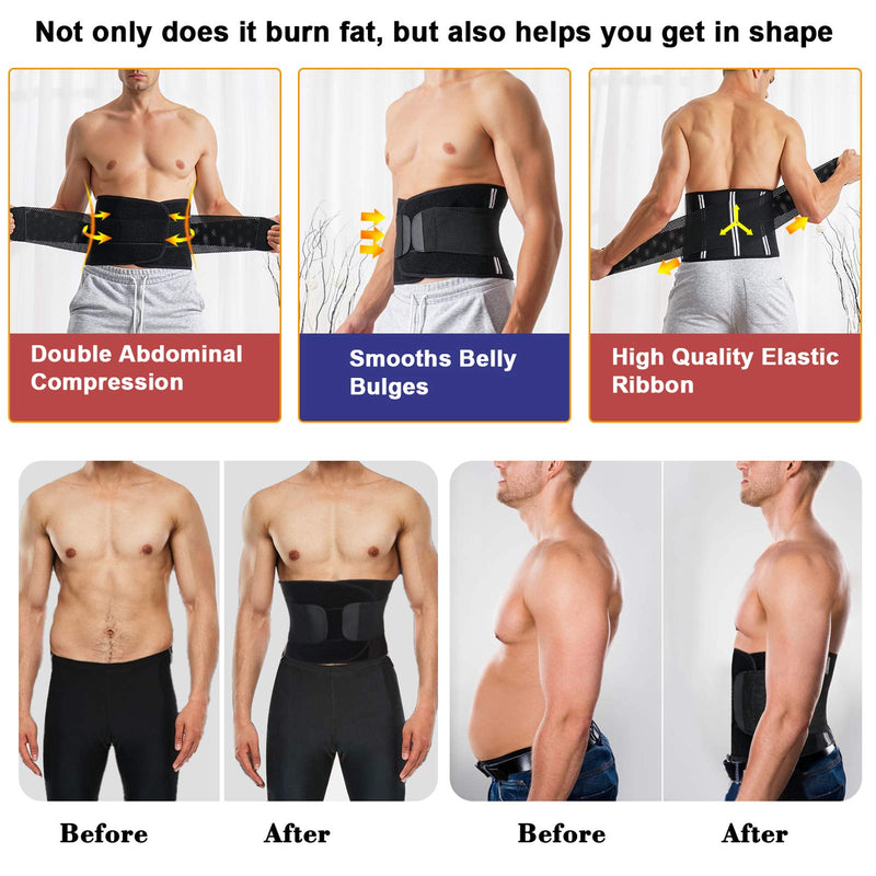 Men Waist Trainer Trimmer for Weight Loss Tummy Control Compression Shapewear Body Shaper Sweat Belt Black Medium - BeesActive Australia