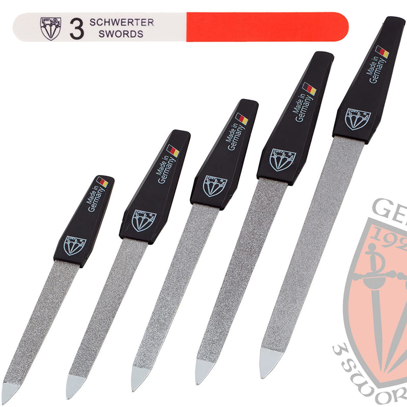 3 Swords Germany - Brand Quality Sapphire Nail File Set (5 pcs.) with 3-Way Nail Buffer (1 pc.), Manicure Pedicure Finger & Toe Nail Care - Made in Solingen Germany (671) 5 Nail Files / 1 Buffer - BeesActive Australia