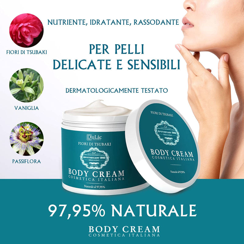 Body Cream Dulàc 16.91 Fl.oz | Skin moisturizer and Firming cream for body care | Tsubaki oil, Passiflora organic extract and Vanilla extract | Natural Formula - BeesActive Australia