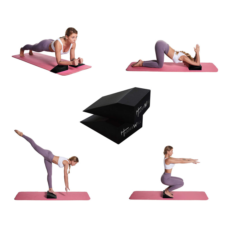 HarderWill 5 in 1 Yoga Foam Wedge Blocks (Pair), Calf Raise Block, Yoga Knee Pads Set, Calf Stretcher, Yoga Wrist Support, Balance, Pushup, Fitness, Pilates, Heel Stretcher, Squat Wedge with Gym Bag - BeesActive Australia