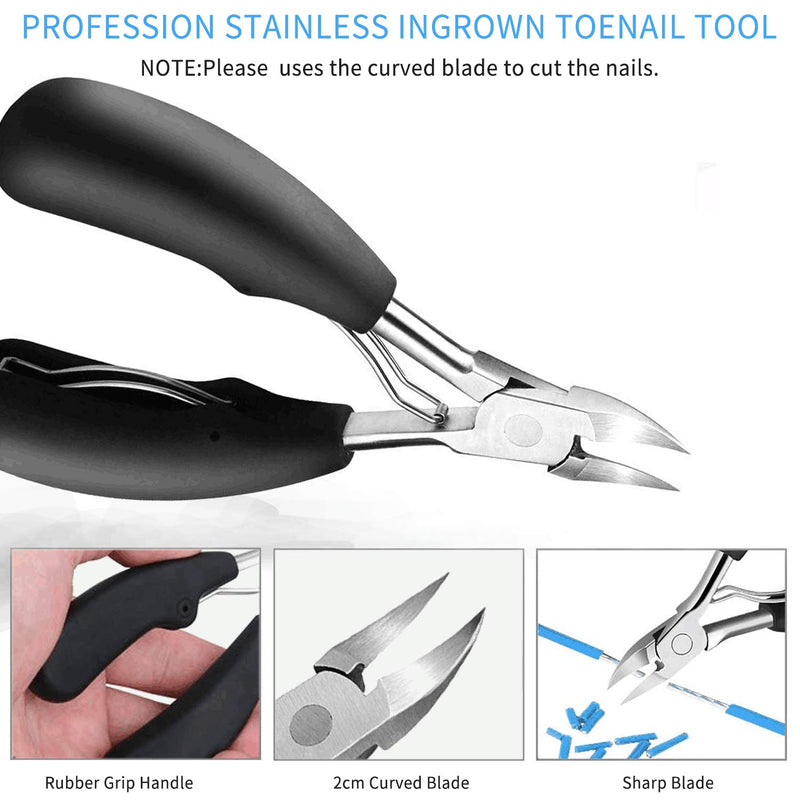 JTIEO Ingrown Toenail Tool (9PCS) Ingrown Toenail Treatment Pedicure Tools Toenail Clippers Professional Tool Set for Ingrown & Thick Nail Stainless Steel Ingrown Toenail Tool Black - BeesActive Australia