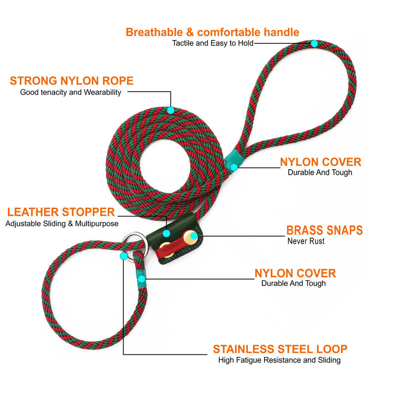 Slip Lead Dog Leash,Dog Harness and Leash Set for Walking - Head Collar with Rope Leash for Pulling - DIY Dog Scarf 6ft Dog Leash x 1/4in Thick Green Slider - BeesActive Australia