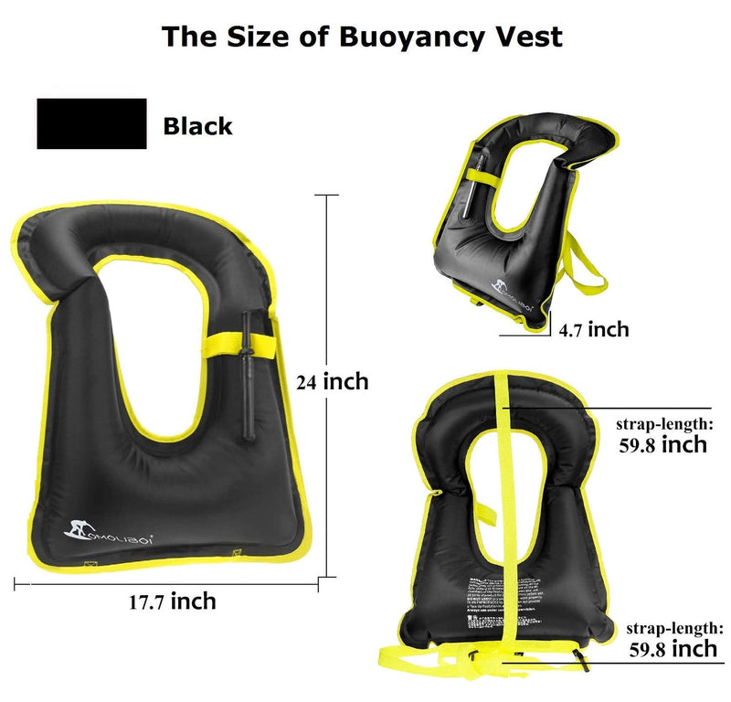 OMOUBOI Snorkel Vest for Adults Swim Vests Inflatable Snorkeling Jackets for Diving, Snorkeling, Swimming Safety (Suitable for 100-220 lbs) Black - BeesActive Australia