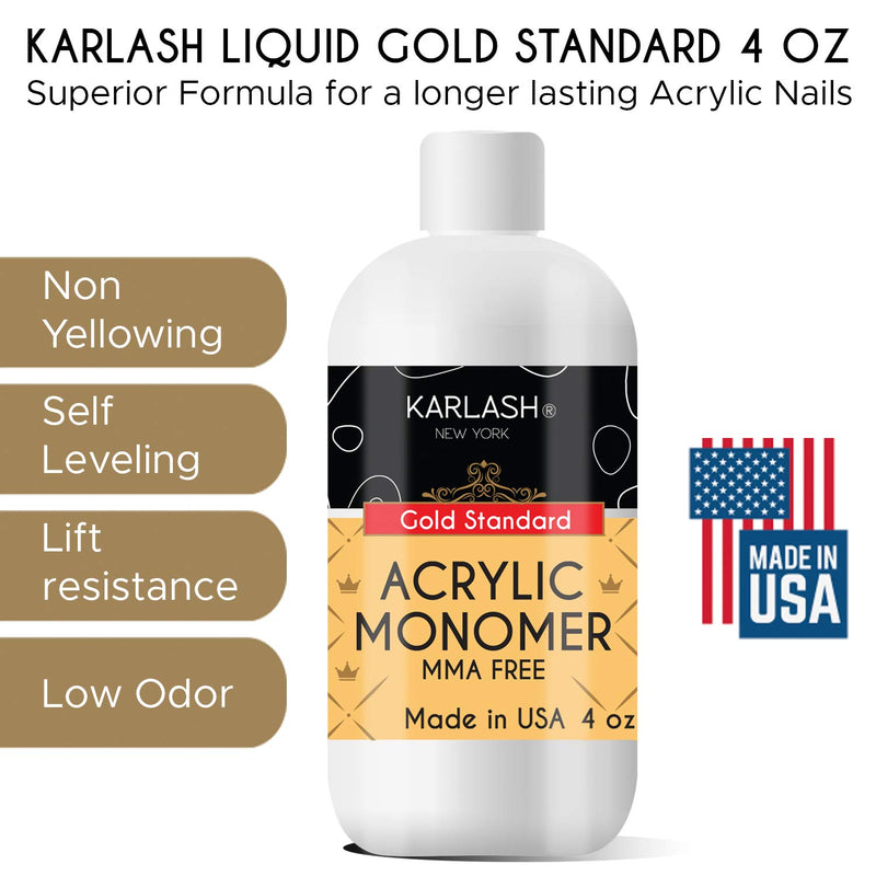 Karlash Professional Ultra Acrylic Liquid 4oz Monomer MMA FREE for Doing Acrylic Nails, MMA free, Ultra Shine and Strong Nail Made in USA GOLD STANDARD (1 Piece) 1 Piece - BeesActive Australia