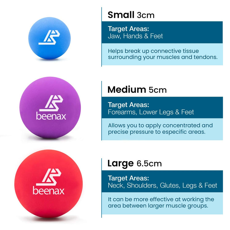Beenax Lacrosse Massage Ball (Set of 3) - Perfect for Trigger Point Therapy, Myofascial Release, Plantar Fasciitis, Deep Tissue and Muscle Relief - Designed to Relieve Stress and Relax Tight Muscles - BeesActive Australia