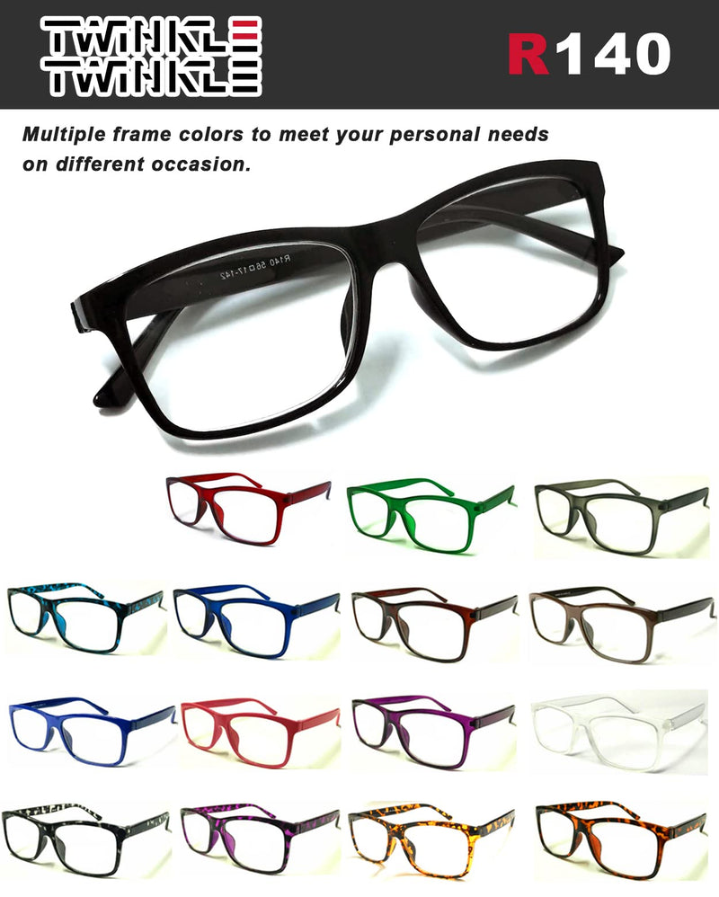 TWINKLE TWINKLE Big Lens Simple Plain Colourful Reading Glasses/Comfort Designed R140 (2 Pairs Black, 4.00 Magnification) 2 X Black +4.00 / +400 - BeesActive Australia