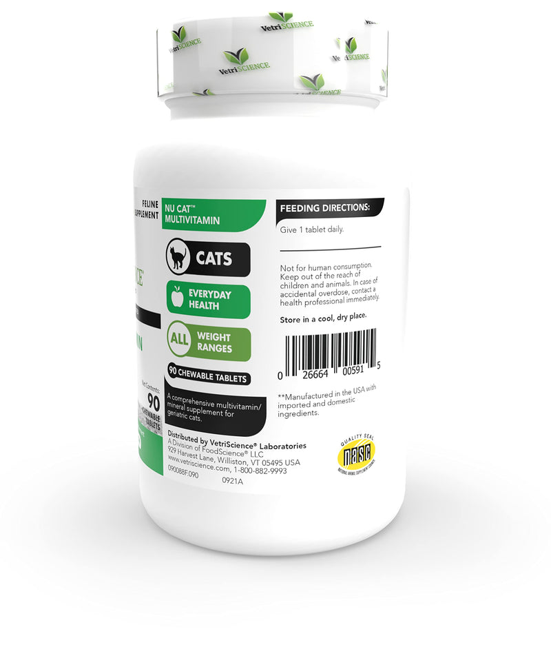 VETRISCIENCE NuCat Multi Vitamin for Cats, 90 Chewable Tablets - Complete MultiVitamin Supports Skin and Coat, Immune System, Eye Sight and Everyday Wellness - BeesActive Australia