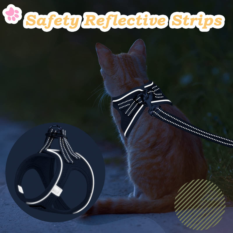 SALFSE Cat Harness and Leash Escape Proof,Adjustable Soft Mesh Kitten Vest Harness for Walking Reflective Pet Harness for Cat Small Dogs Puppy XS Black - BeesActive Australia