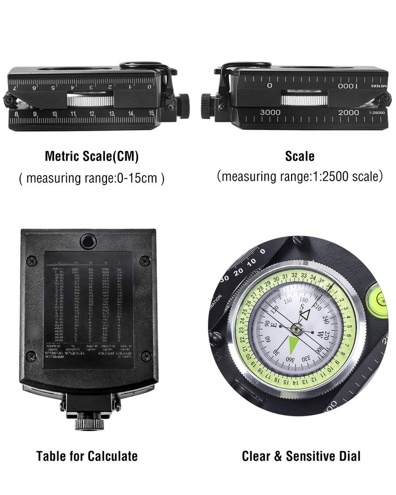 Eyeskey Multifunctional Military Metal Sighting Navigation Compass with Inclinometer | Impact Resistant & Waterproof Compass for Hiking, Camping, Boy Scout Black - BeesActive Australia