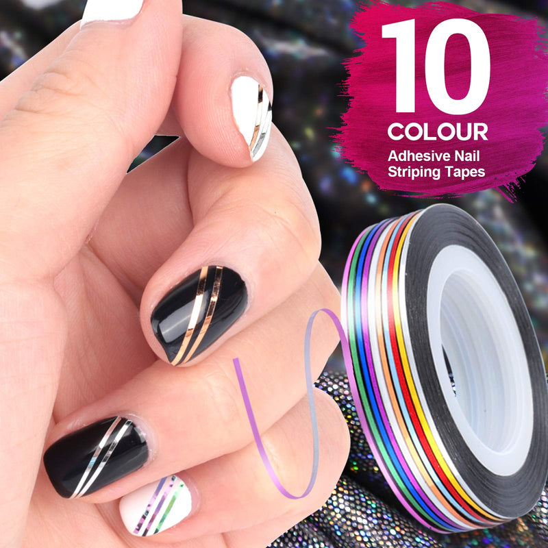 Nail Art Brushes, Teenitor 3D Nail Art Paiting Design Brushes, 15 Nail Gel Brushes, Nail Dotting Pen 5pcs, 12 Colors Nail Rinestones & 10 Adhesive Nail Striping Tape for False Acrylic Nails-Black - BeesActive Australia