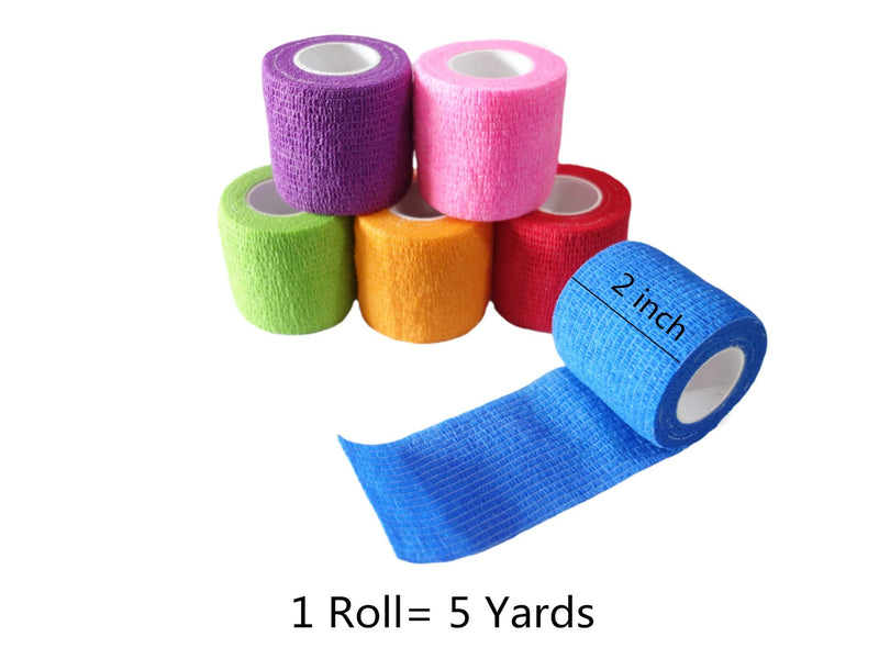 Transun Moo 6 Pack 2" x 5 Yards Self Adhesive Bandage Wrap Breathable Cohesive Vet Wrap for Pets, Elastic Self-Adherent Tape for Sports, Wrist, Ankle ( Mixed Colors) 2 Inch (Pack of 6) - BeesActive Australia