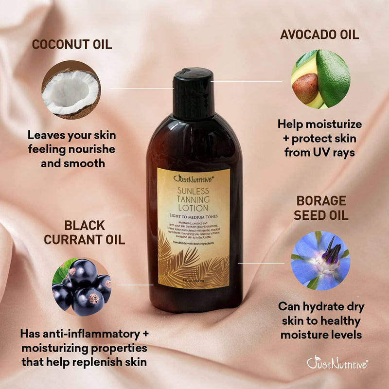 Sunless Tanning Lotion - Light to Medium tones | Indoor Self- Tanner | Body Tanning Lotion | Sun- Kissed Glow| Bronzer Lotion For All Skin Types |Just Nutritive | 8 Oz - BeesActive Australia