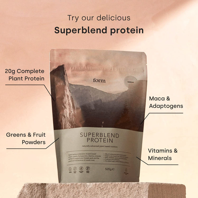 Form Superblend Protein - Vegan Protein Powder with Superfoods, Vitamins and Minerals (Chocolate Peanut) Chocolate Peanut 520g - BeesActive Australia