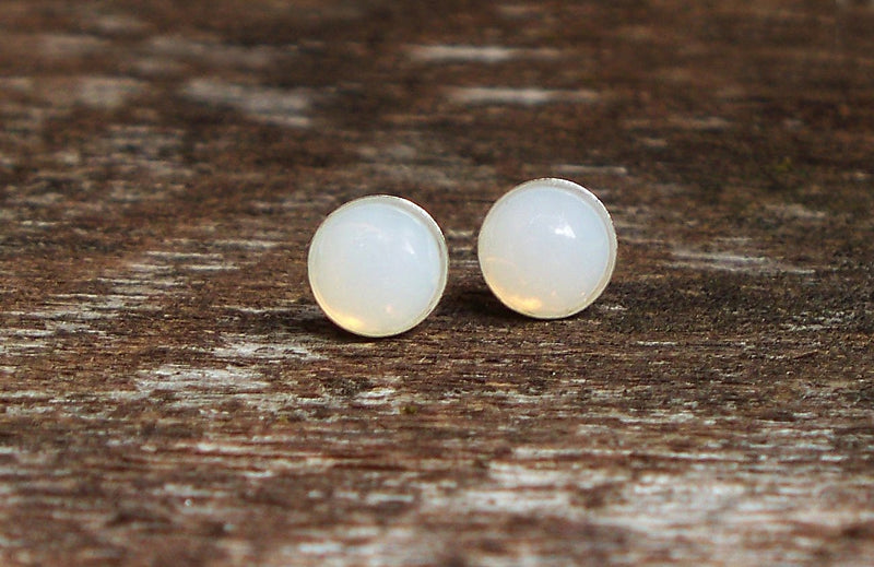 Recycled Vintage White Cold Cream Bottle Sterling Silver Post Earrings - BeesActive Australia
