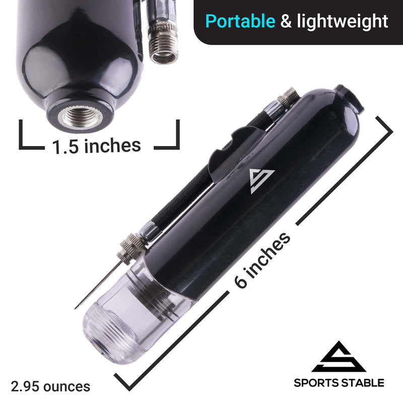 Sports Stable Dual Action Ball Pump with 5 Spare Needles and Plastic Adaptor for Your Football, Basketball, Soccerball, Pilates Ball, Volleyball, Handball, etc. black - BeesActive Australia