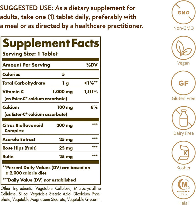 Solgar Ester-C Plus 1000 Mg Vitamin C Tablets - Pack of 30 - Supports Healthy Immune System - Highly Absorbable Vitamin C - Vegan and Gluten Free - BeesActive Australia