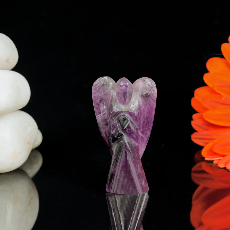 FASHIONZAADI Amethyst Carved Pocket Angel for Reiki Healing Statue Guardian Peace Figurine emf Protection Size - 2-2.5 Inch - BeesActive Australia