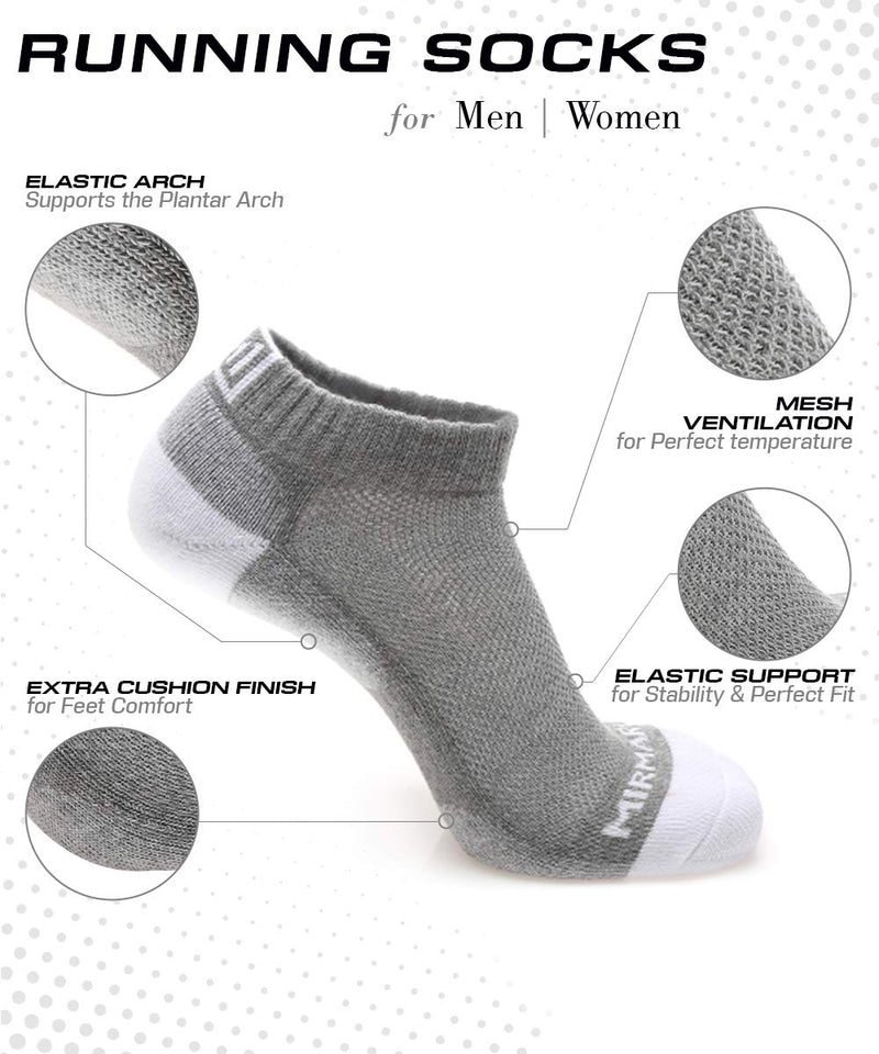 MIRMARU High Performance 6 Pairs Low Cut Athletic Running Cushion Sports Socks for Men & Women 7-10 H, 2x Grey Lime, 2x Grey Orange, 2x Grey Aqua - BeesActive Australia