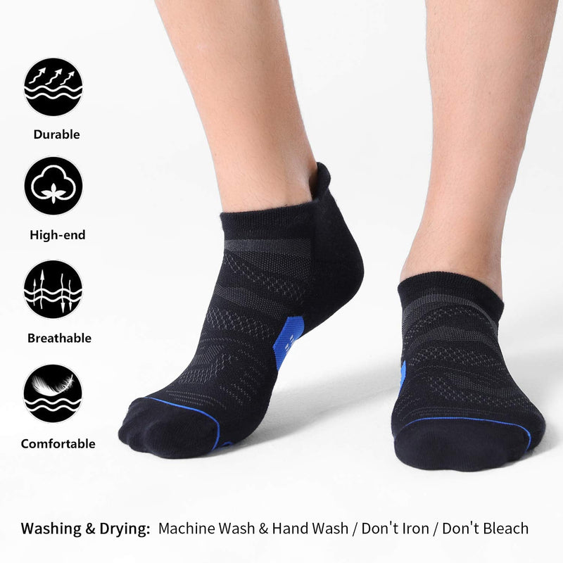 6 Pack Men's Running Ankle Socks with Cushion, Low Cut Athletic Sport Tab Socks Mixed Black Large - BeesActive Australia