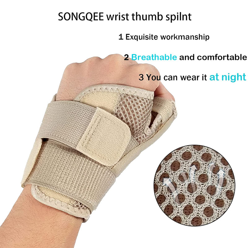 SONGQEE Wrist Thumb Supports Splint Brace Hand Straps, Adjustable Sports Finger Guard for Carpal Tunnel Syndrome, Arthritis, Tendonitis, Hand Sprains, Thumb Immobilizer 1 size fit Left/Right Hand Beige - BeesActive Australia