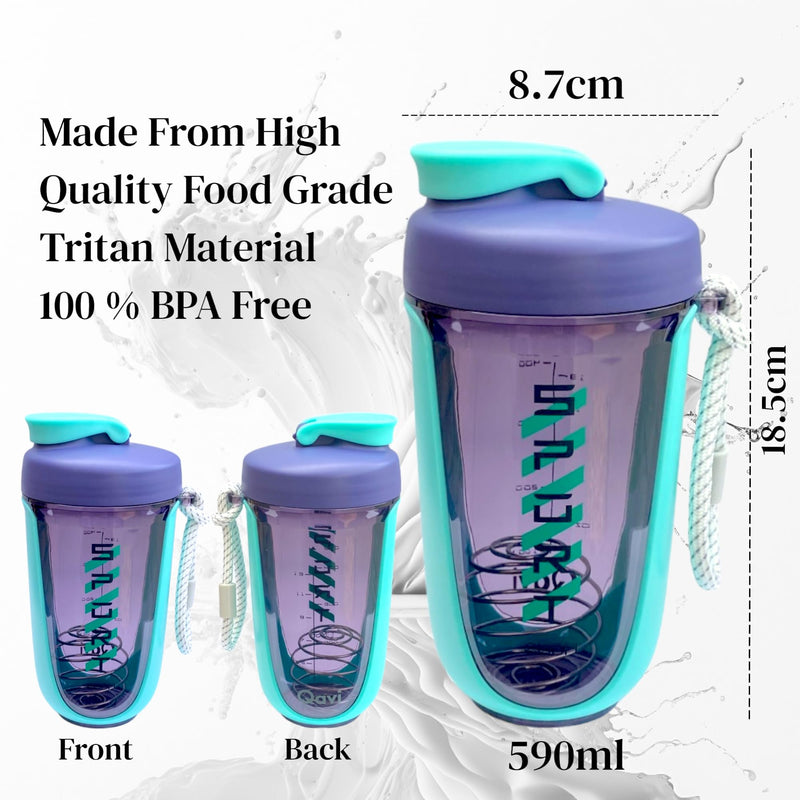 Qavi Protein Shaker Bottle With Stainless Steel Mixing Wire Ball and Rope, Premium Shaker Made of Tritan Materiel BPA Free, Durable Leakproof And Odourless | 590ml Green - BeesActive Australia