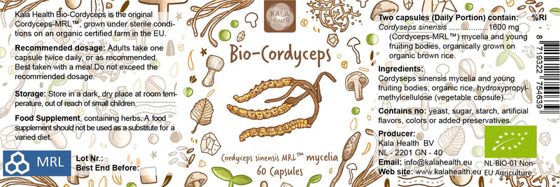 Kala Health - Pure Cordyceps Sinensis 740mg Vegetarian Capsules - The Natural Mushroom for Increased Vitality, Endurance and Stamina - BeesActive Australia