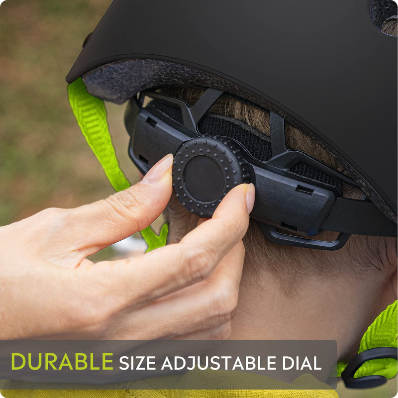 OutdoorMaster Kids Skateboard Cycling Helmet - Adjustable Multi-Sports Helmet with Removable Liners for Skateboarding Skating Scooter Rollerblading Black Green Small: 46-52cm / 18.1"-20.5" - BeesActive Australia